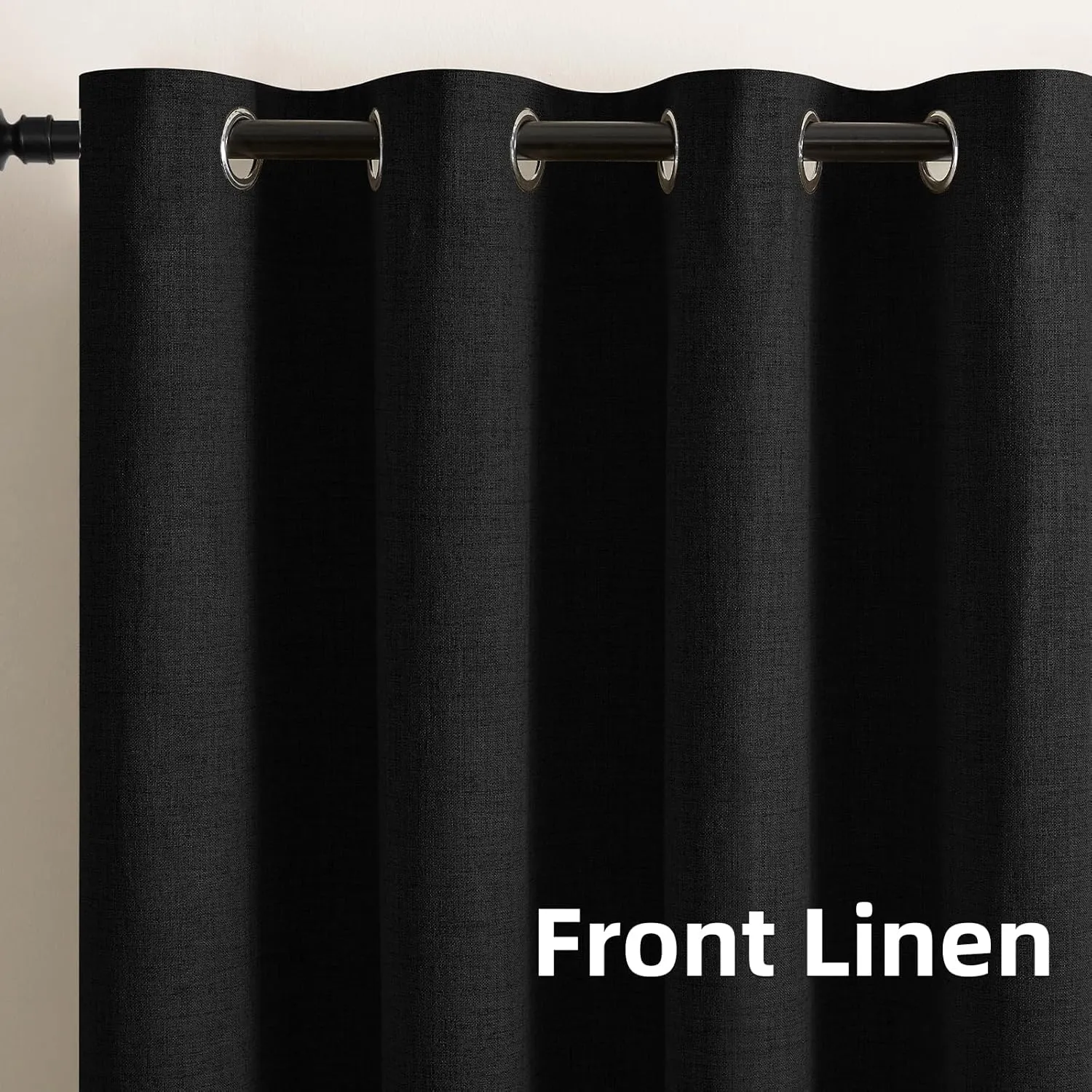 CUCRAF 100% Blackout Window Curtains 84 inches Long 2 Panels Set, Faux Linen Look Thermal Insulated Grommet Drapes, Room Darkening Curtain for Bedroom Living Room(W52 x L84 Inch, Black)