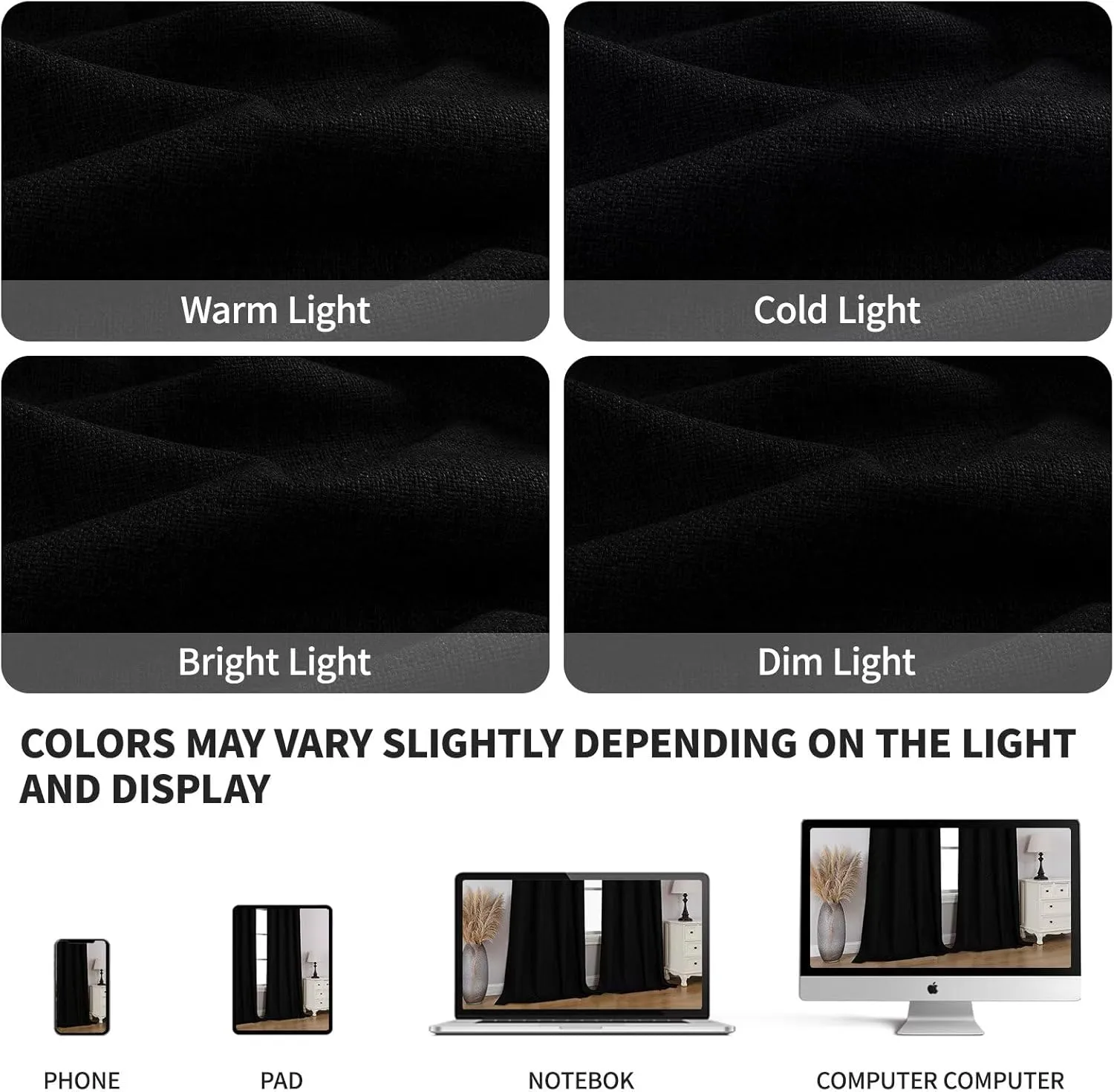 CUCRAF 100% Blackout Window Curtains 84 inches Long 2 Panels Set, Faux Linen Look Thermal Insulated Grommet Drapes, Room Darkening Curtain for Bedroom Living Room(W52 x L84 Inch, Black)