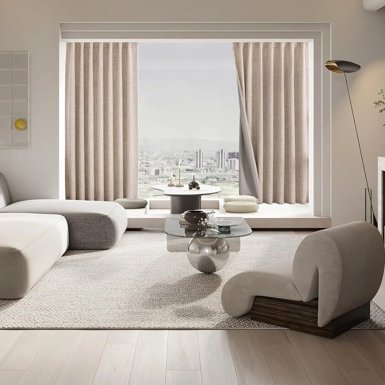 CUCRAF 100% Blackout Window Curtains 84 inches Long 2 Panels Set, Faux Linen Look Thermal Insulated Grommet Drapes, Room Darkening Curtain for Bedroom Living Room(W52 x L84 Inch, Light Khaki)