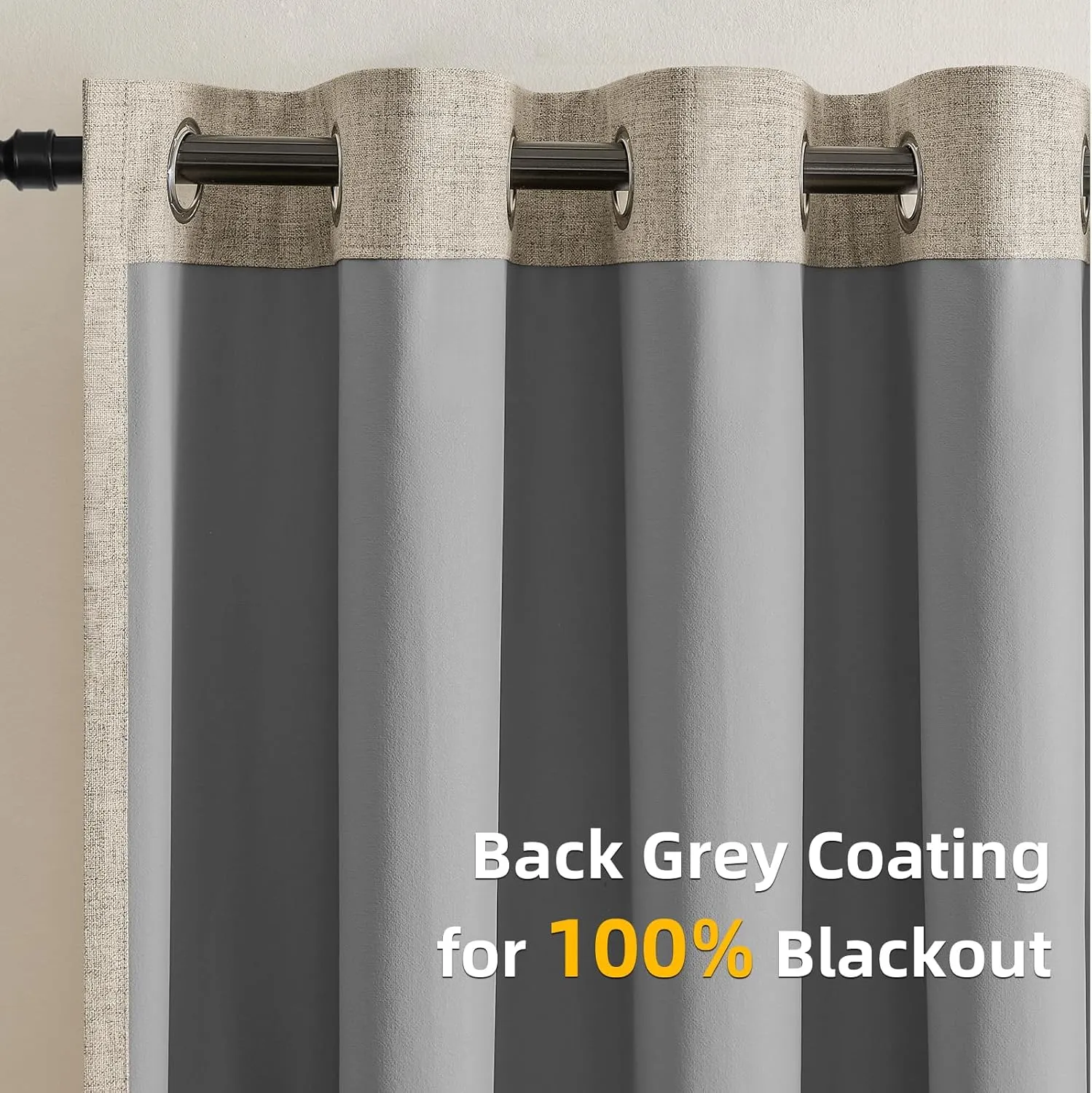 CUCRAF 100% Blackout Window Curtains 84 inches Long 2 Panels Set, Faux Linen Look Thermal Insulated Grommet Drapes, Room Darkening Curtain for Bedroom Living Room(W52 x L84 Inch, Light Khaki)