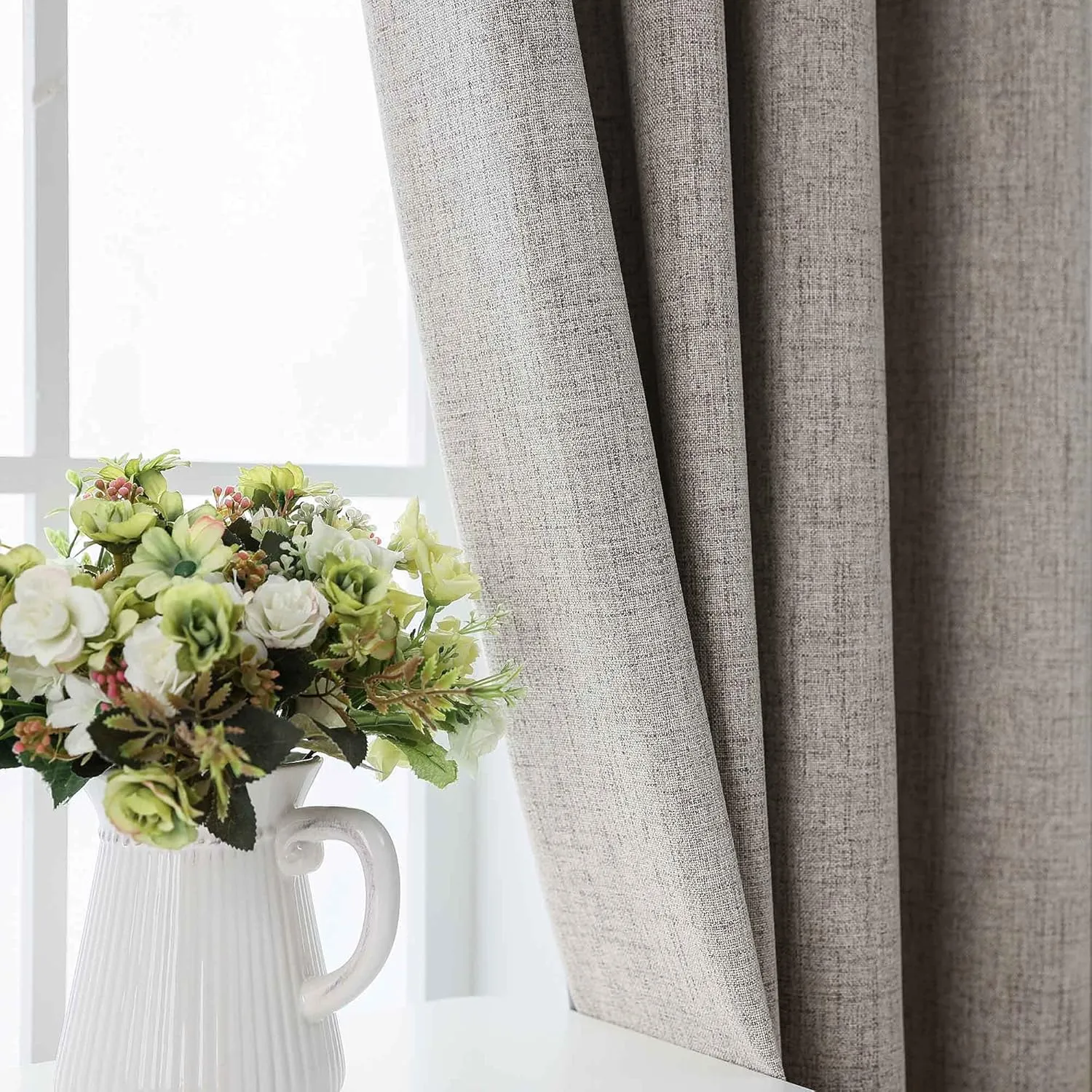 CUCRAF 100% Blackout Window Curtains 84 inches Long 2 Panels Set, Faux Linen Look Thermal Insulated Grommet Drapes, Room Darkening Curtain for Bedroom Living Room(W52 x L84 Inch, Light Khaki)