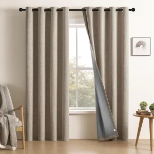 CUCRAF 100% Blackout Window Curtains 84 inches Long 2 Panels Set, Faux Linen Look Thermal Insulated Grommet Drapes, Room Darkening Curtain for Bedroom Living Room(W52 x L84 Inch, Light Khaki)