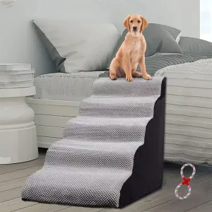 Curved Dog Stairs 24 inches High, Dog Ramp Stairs for Small Dogs for High Beds 20-25 inches Tall, 30D Foam Dog Steps for Beds 24 inches, Pet Stairs/Steps for Old Dogs Cats, Grey