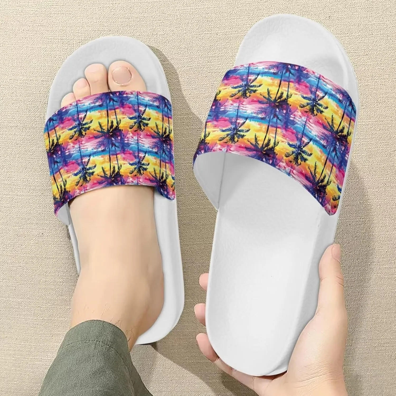 Cushioned Slide Sandals for Women Ultra Comfort Slippers Soft Summer Beach Shoes with Low Arch Support White Sole