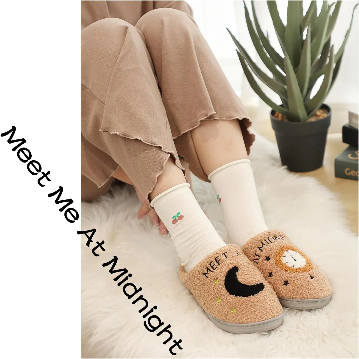 Cysincos House Slippers for Women and Men Unisex Cozy Warm Winter Plush Slides Slip-on Fuzzy Slippers Size 5.5-12.5