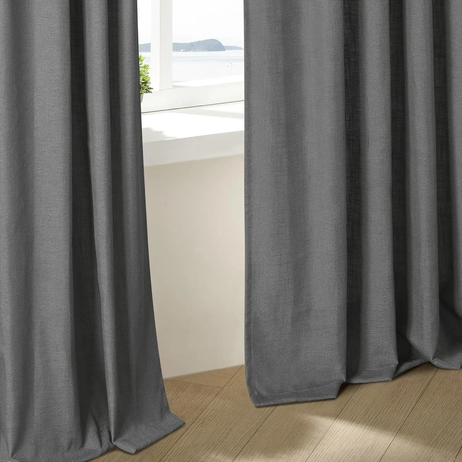 Dark Gray Linen Pinch Pleated Curtains 96 Inches Long for Living Room Pleated Drapes Back Tab Thick Linen Textured Modern Farmhouse Neutral Charcoal Slate Grey 96 Inch Curtain for Dining Bedroom