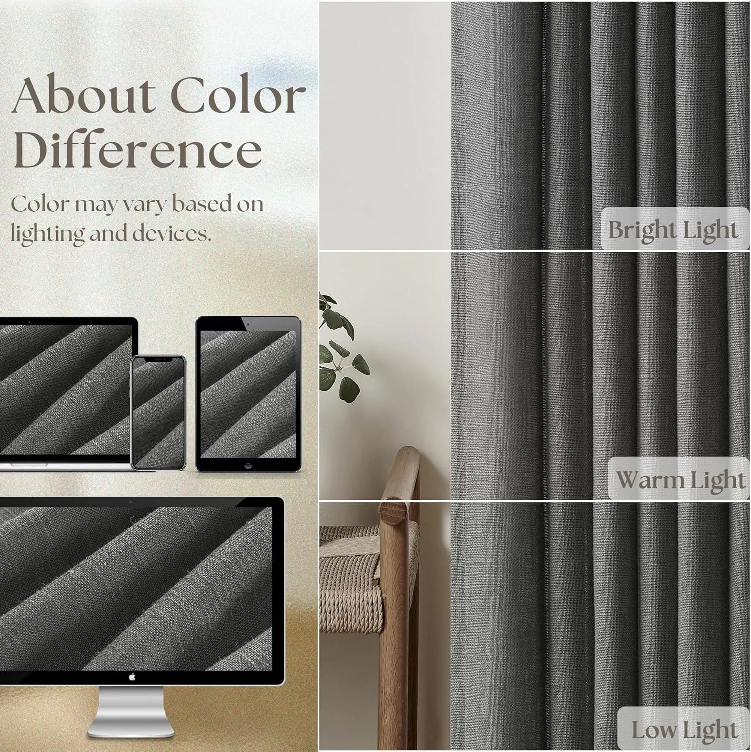 Dark Gray Linen Pinch Pleated Curtains 96 Inches Long for Living Room Pleated Drapes Back Tab Thick Linen Textured Modern Farmhouse Neutral Charcoal Slate Grey 96 Inch Curtain for Dining Bedroom