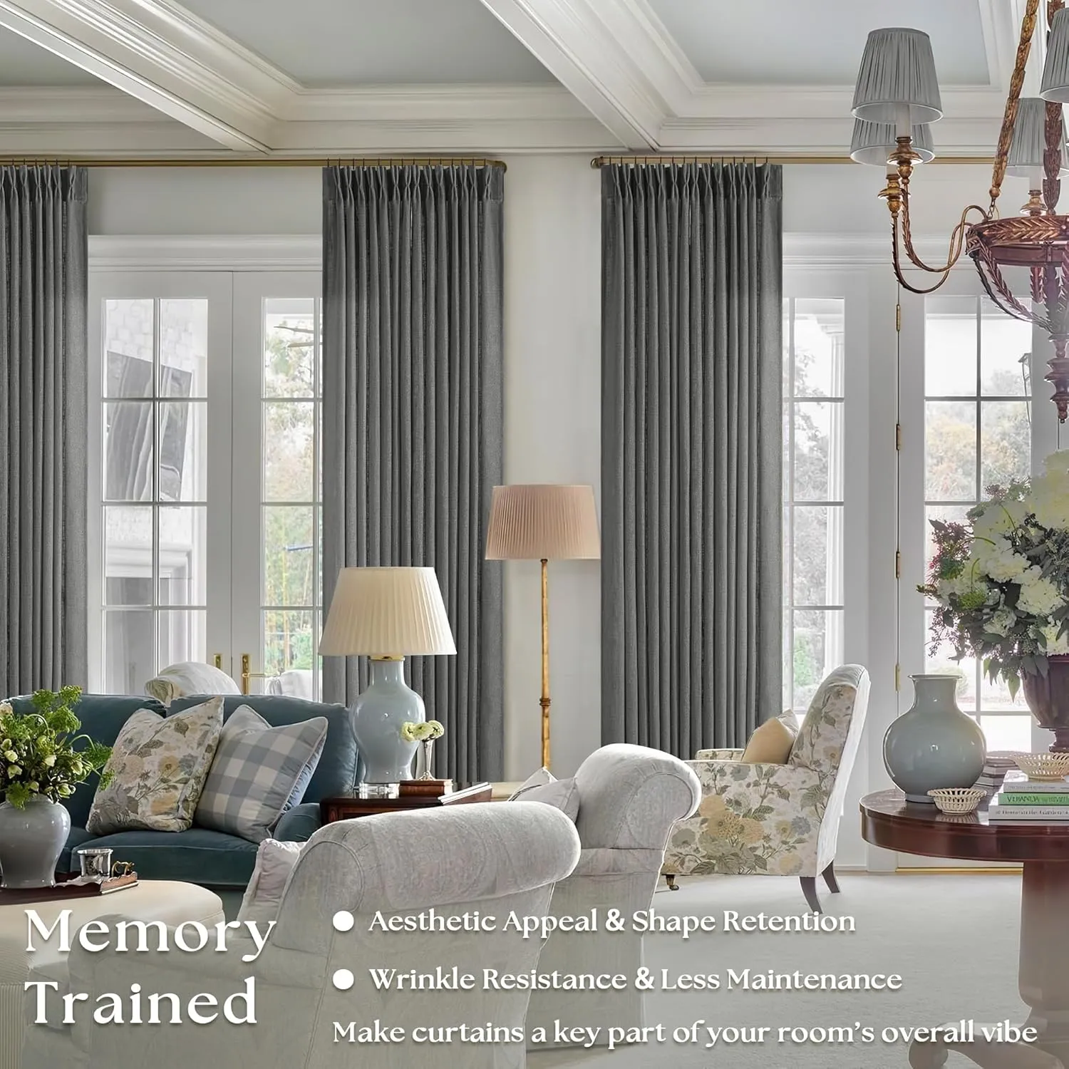 Dark Gray Linen Pinch Pleated Curtains 96 Inches Long for Living Room Pleated Drapes Back Tab Thick Linen Textured Modern Farmhouse Neutral Charcoal Slate Grey 96 Inch Curtain for Dining Bedroom
