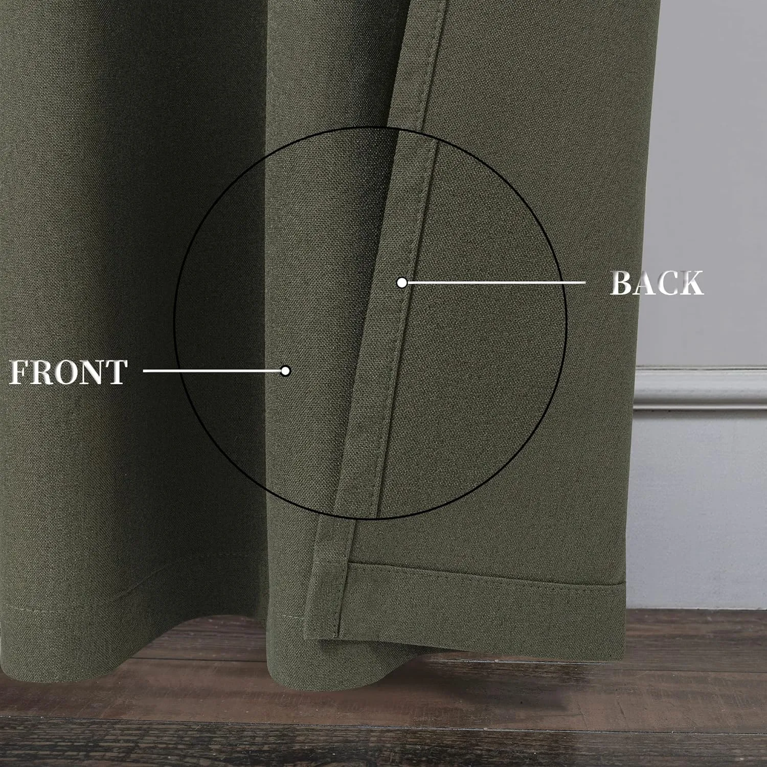 Dark Olive Green Linen 100% Blackout Curtains 84 Inches Long for Bedroom - 2 Panels Burg Linen Textured Shabby Chic Curtain Drapes for Modern Farmhouse Outdoor/Indoor (2 Pcs,W 52 x L 84 Inch Length)