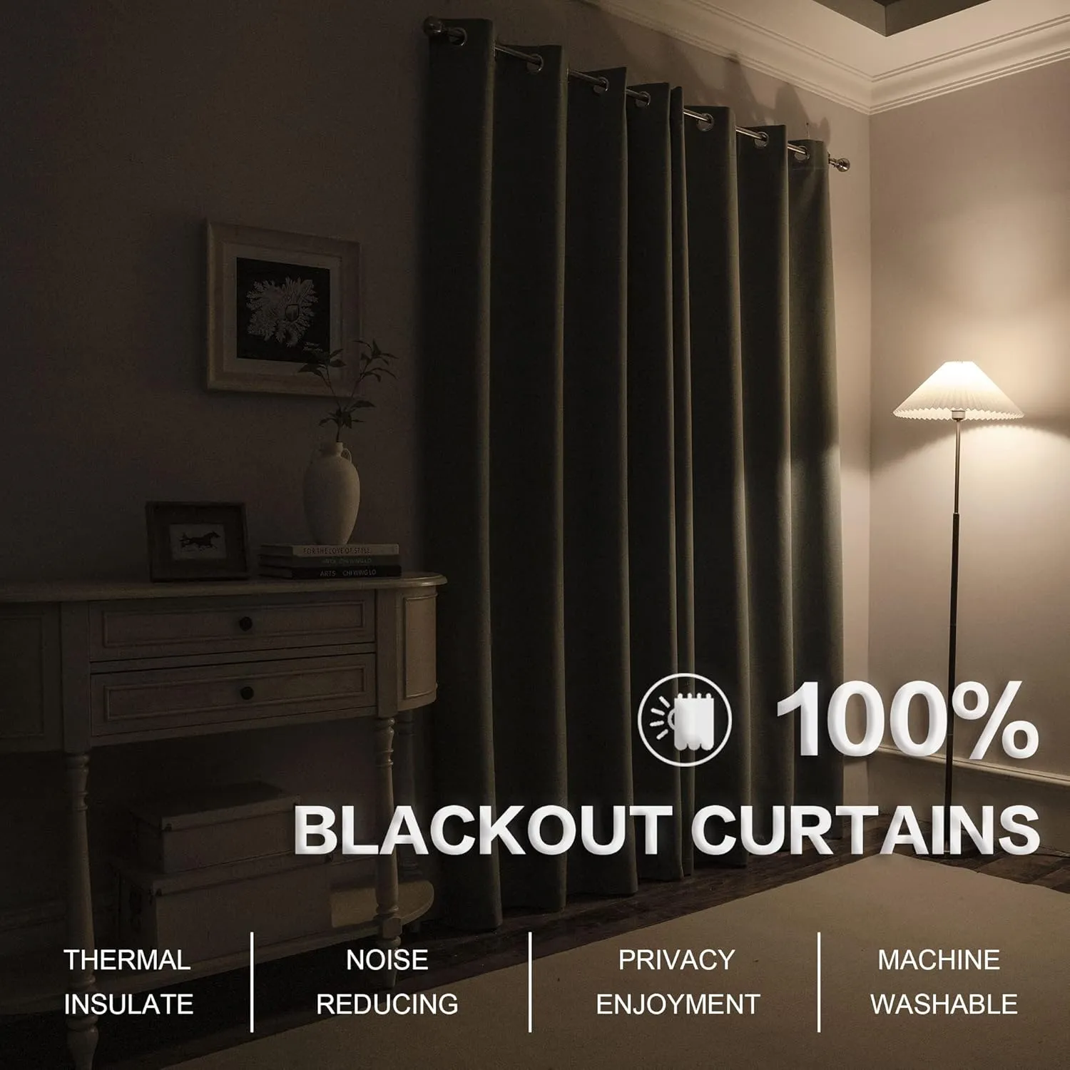 Dark Olive Green Linen 100% Blackout Curtains 84 Inches Long for Bedroom - 2 Panels Burg Linen Textured Shabby Chic Curtain Drapes for Modern Farmhouse Outdoor/Indoor (2 Pcs,W 52 x L 84 Inch Length)