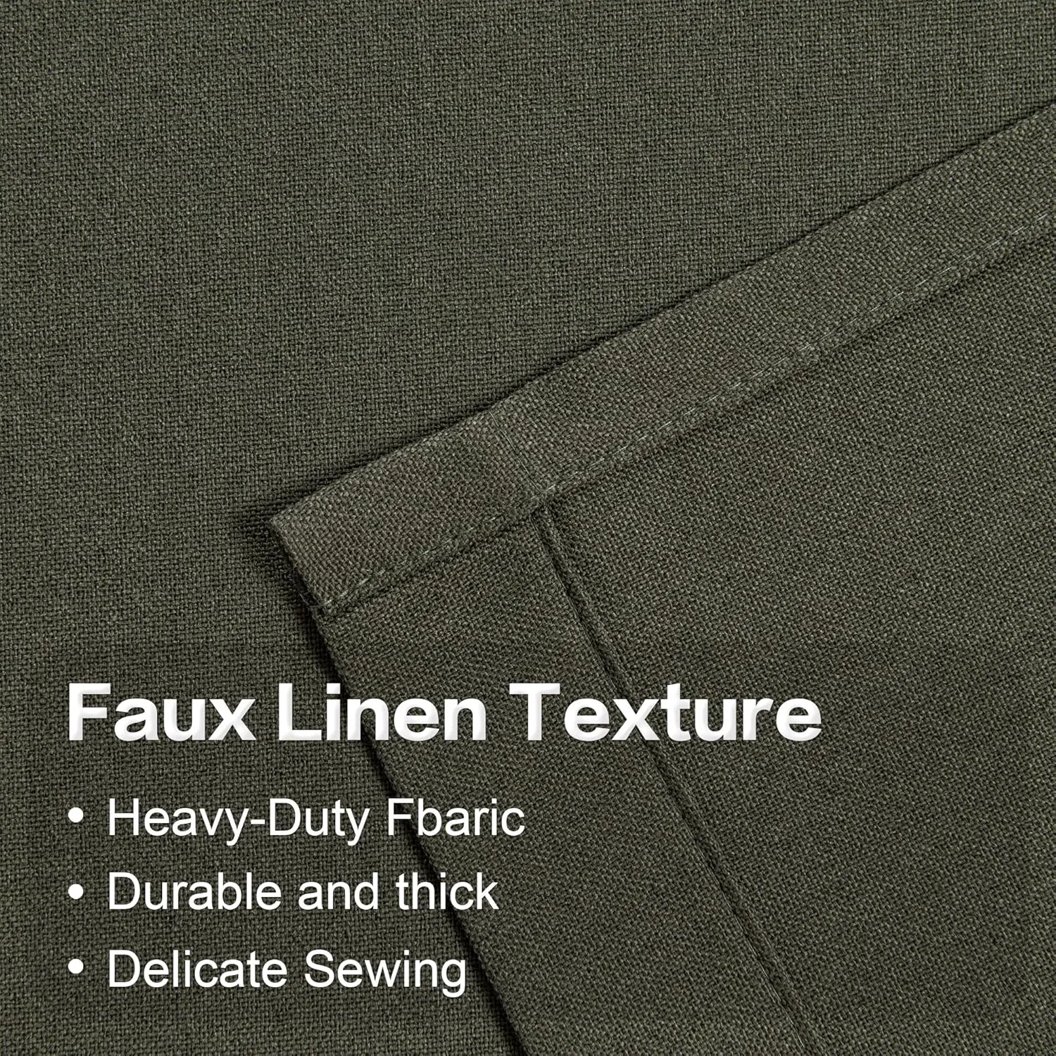 Dark Olive Green Linen 100% Blackout Curtains 84 Inches Long for Bedroom - 2 Panels Burg Linen Textured Shabby Chic Curtain Drapes for Modern Farmhouse Outdoor/Indoor (2 Pcs,W 52 x L 84 Inch Length)