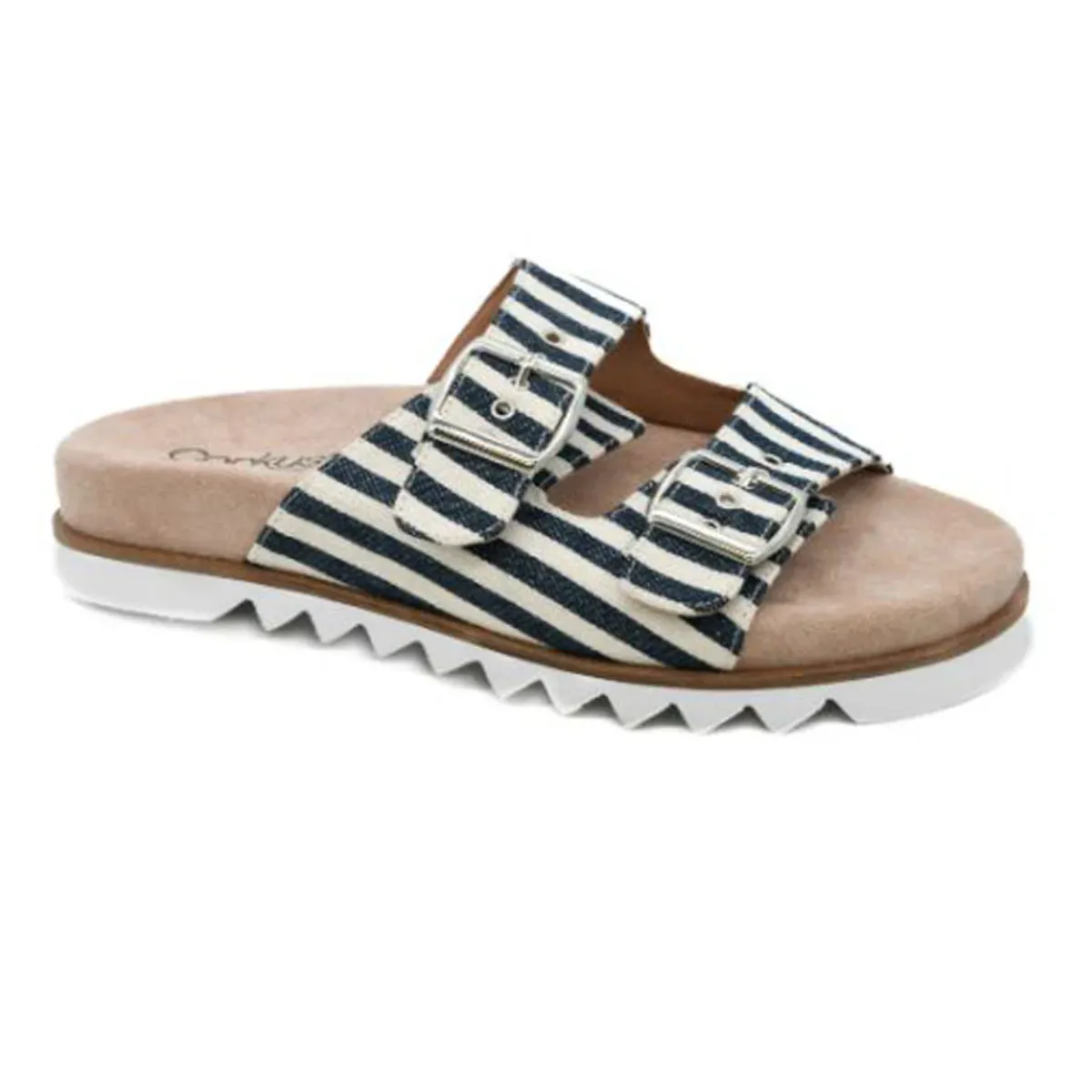 Dash Navy Striped 2 Buckle Slide Sandal by Corky's
