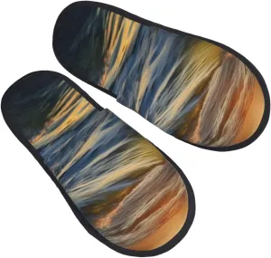 Dawn Ocean Waves Furry Slippers for Men Women Fuzzy Memory Foam Slippers Warm Comfy Slip-on Bedroom Shoes Winter House Shoes for Indoor Outdoor
