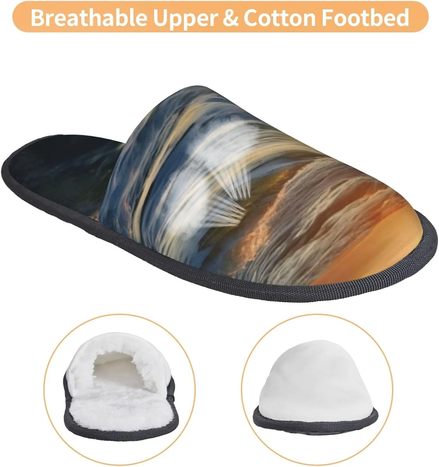 Dawn Ocean Waves Furry Slippers for Men Women Fuzzy Memory Foam Slippers Warm Comfy Slip-on Bedroom Shoes Winter House Shoes for Indoor Outdoor