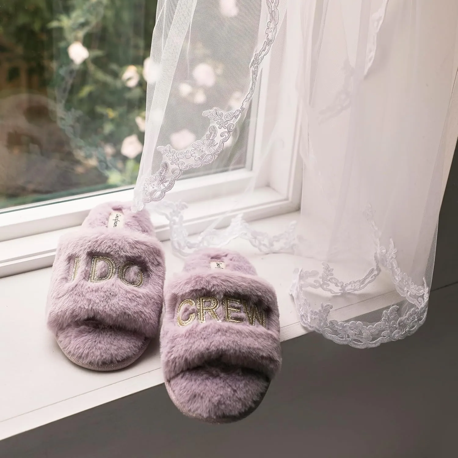 Dearfoams Women's Bride and Bridesmaid Gifts I Do Crew Matching Bridal Slippers for Wedding and Bachelorette Party