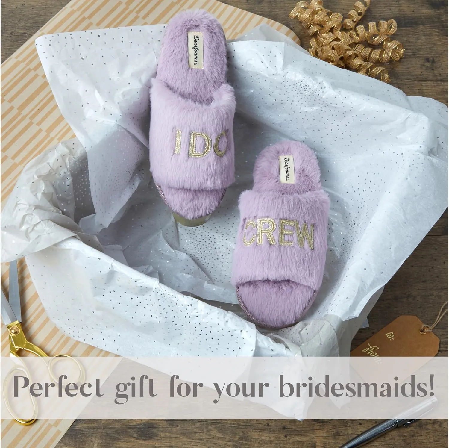 Dearfoams Women's Bride and Bridesmaid Gifts I Do Crew Matching Bridal Slippers for Wedding and Bachelorette Party