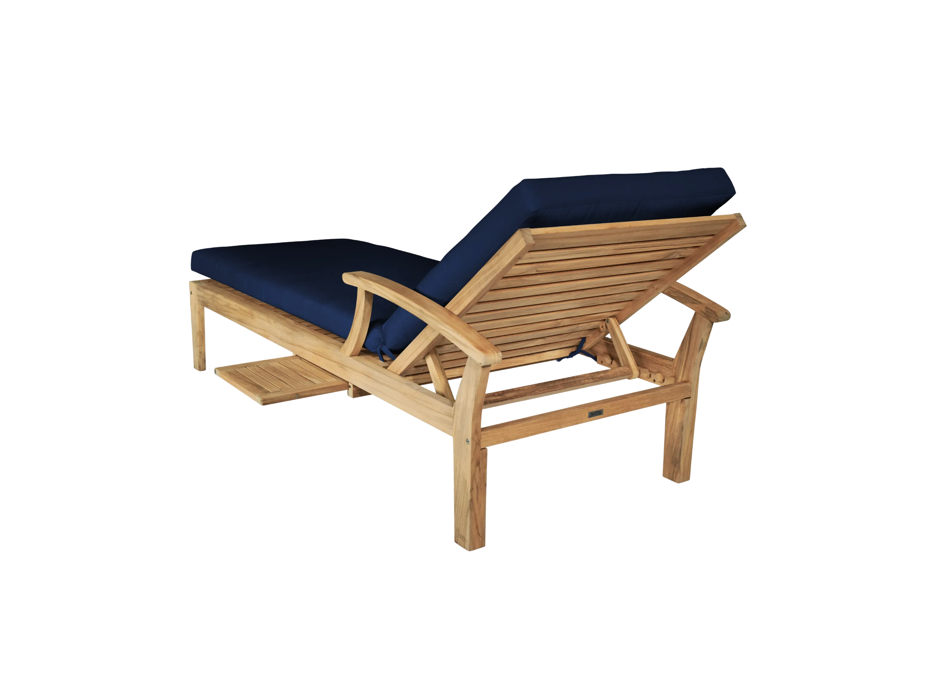 Delano Teak Navy Outdoor Reclining Sunlounger with Sunbrella® Cushion and Slide-out Tray