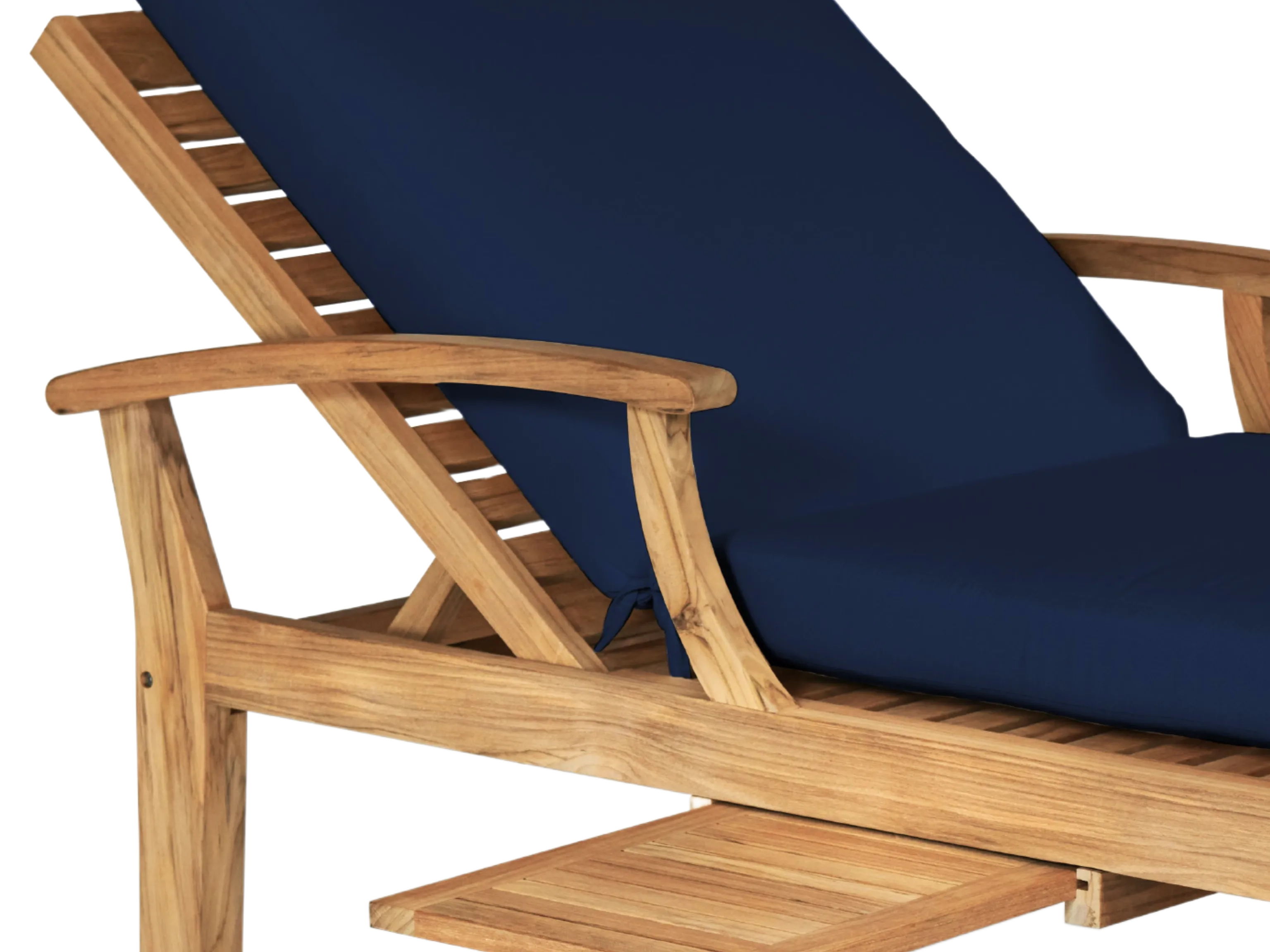 Delano Teak Navy Outdoor Reclining Sunlounger with Sunbrella® Cushion and Slide-out Tray