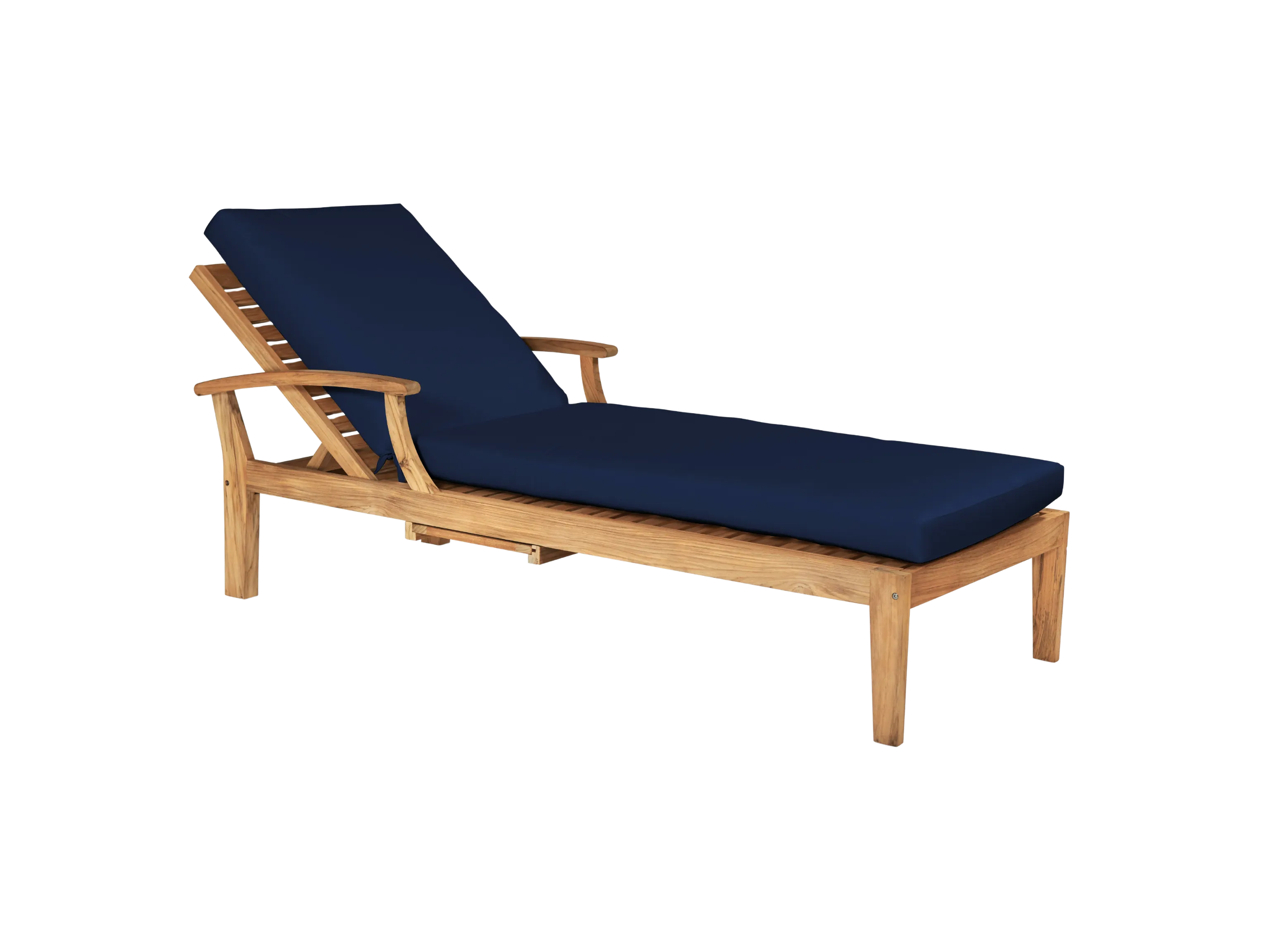 Delano Teak Navy Outdoor Reclining Sunlounger with Sunbrella® Cushion and Slide-out Tray