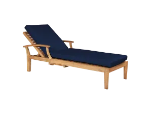 Delano Teak Navy Outdoor Reclining Sunlounger with Sunbrella® Cushion and Slide-out Tray