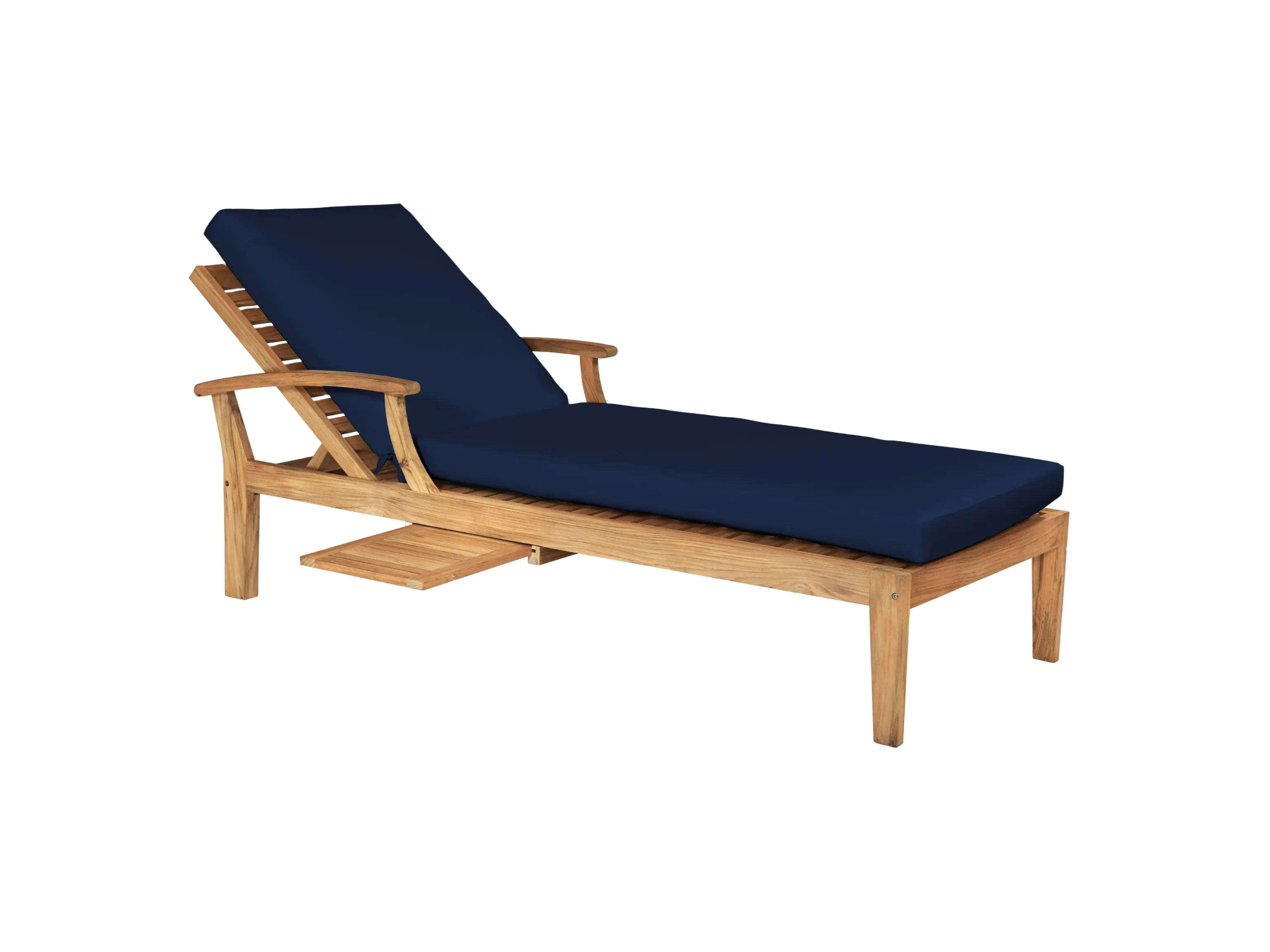 Delano Teak Navy Outdoor Reclining Sunlounger with Sunbrella® Cushion and Slide-out Tray