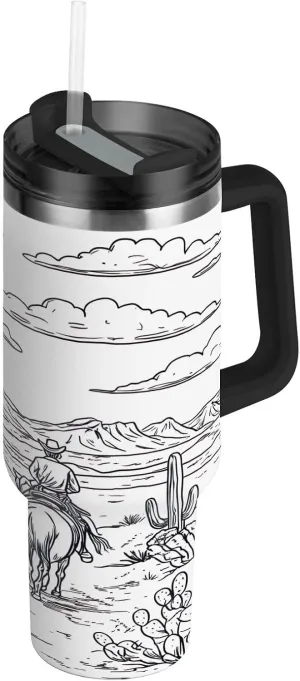 Desert Horseback Riding Insulated Tumbler with Handle and Straw Lid,30oz Leakproof Stainless Steel Cup BPA-Free Water Bottle