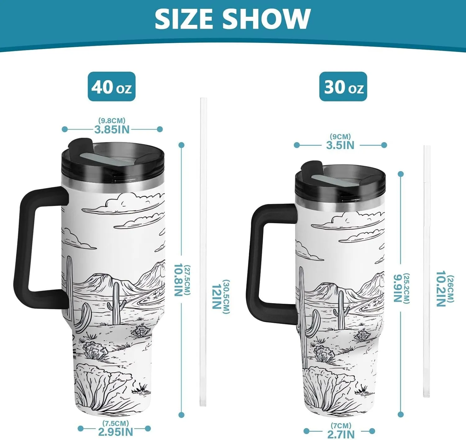 Desert Horseback Riding Insulated Tumbler with Handle and Straw Lid,30oz Leakproof Stainless Steel Cup BPA-Free Water Bottle