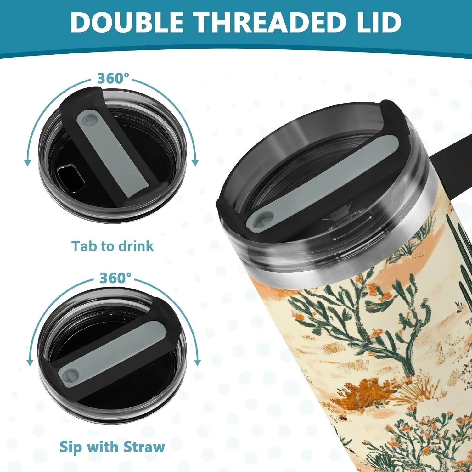 Desert Horseback Riding Insulated Tumbler with Handle and Straw Lid,40oz Leakproof Stainless Steel Cup BPA-Free Water Bottle