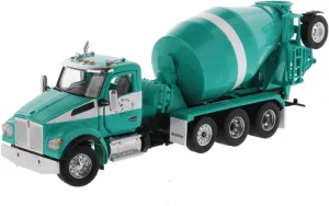Diecast Masters 1:50 Scale Kenworth T880S Tandem with Pusher, Tag Axle & McNeilus Bridgemaster Mixer - Custom Island Ready Mix | Transport Series | Green & White Model 64400