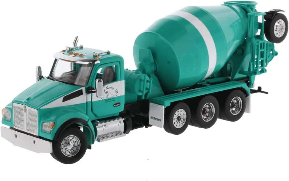 Diecast Masters 1:50 Scale Kenworth T880S Tandem with Pusher, Tag Axle & McNeilus Bridgemaster Mixer - Custom Island Ready Mix | Transport Series | Green & White Model 64400