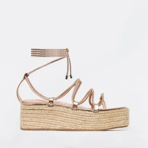 Dina Rose Gold Rope Lace Up Espadrille Flatforms