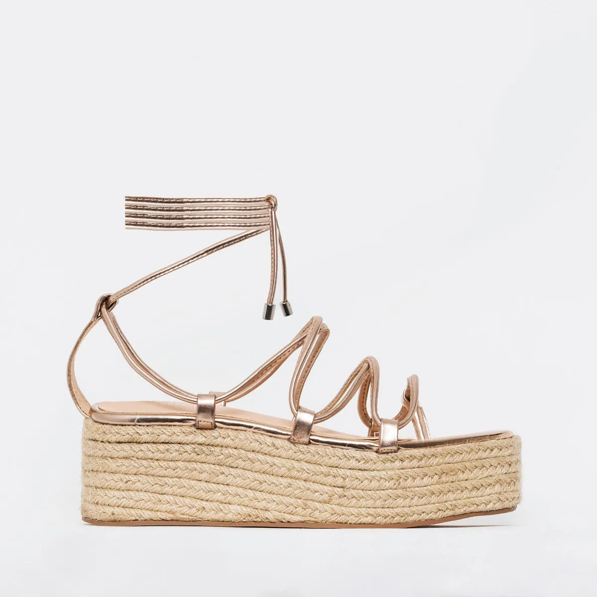 Dina Rose Gold Rope Lace Up Espadrille Flatforms