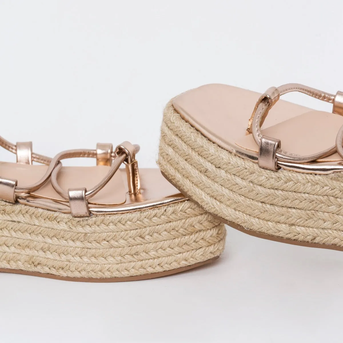 Dina Rose Gold Rope Lace Up Espadrille Flatforms