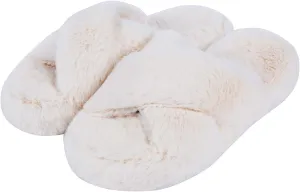 DL Fluffy Womens House Slippers Cross Band Open Toe, Soft Plush Fleece Bedroom Slippers Women Memory Foam, Comfy Fuzzy Slip On Non-Slip Womens Slippers Indoor Leopard Size