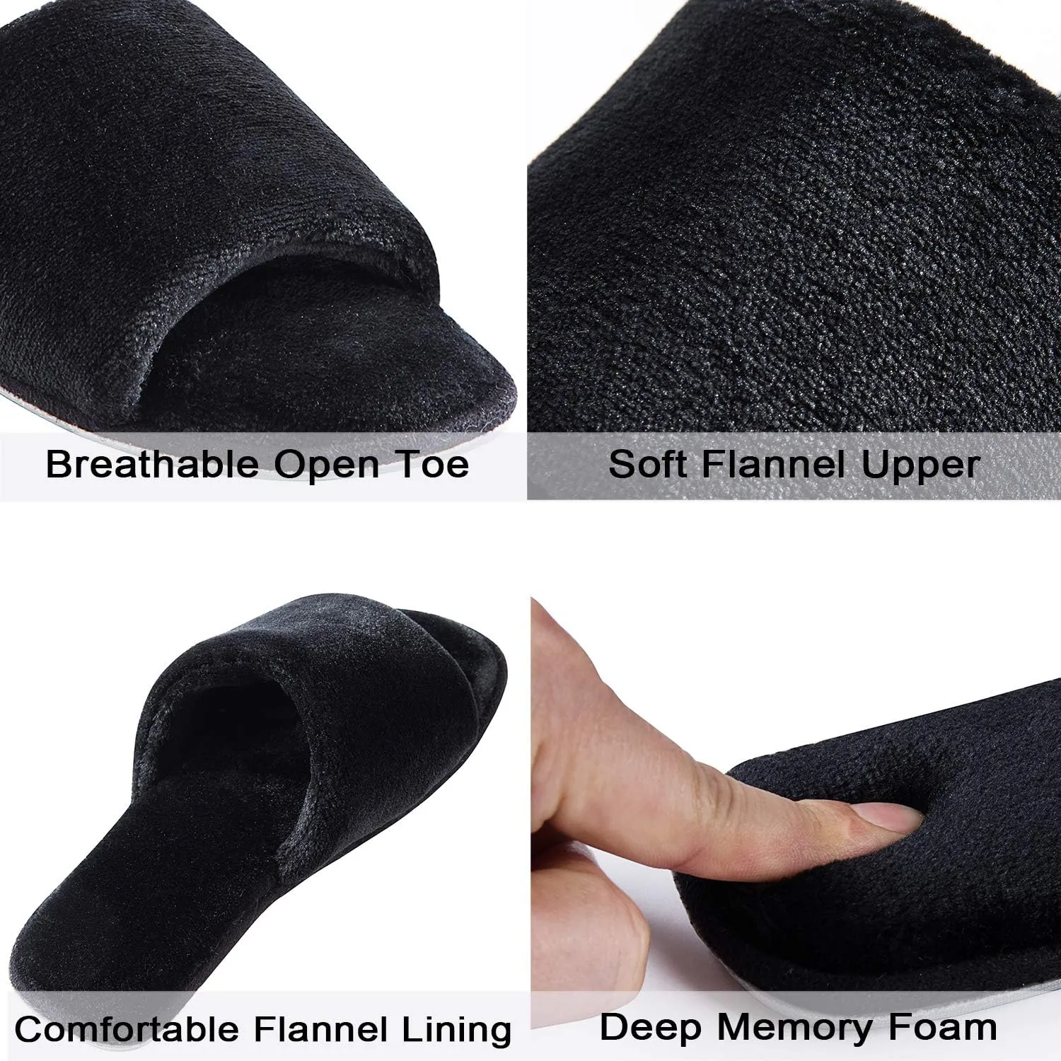 DL Open Toe Slippers for women Indoor, Cozy Memory Foam Womens House Slippers Summer Slip On, Comfy Soft Flannel Womens Bedroom Slippers Slide Breathable Size 5-6 7-8 9-10