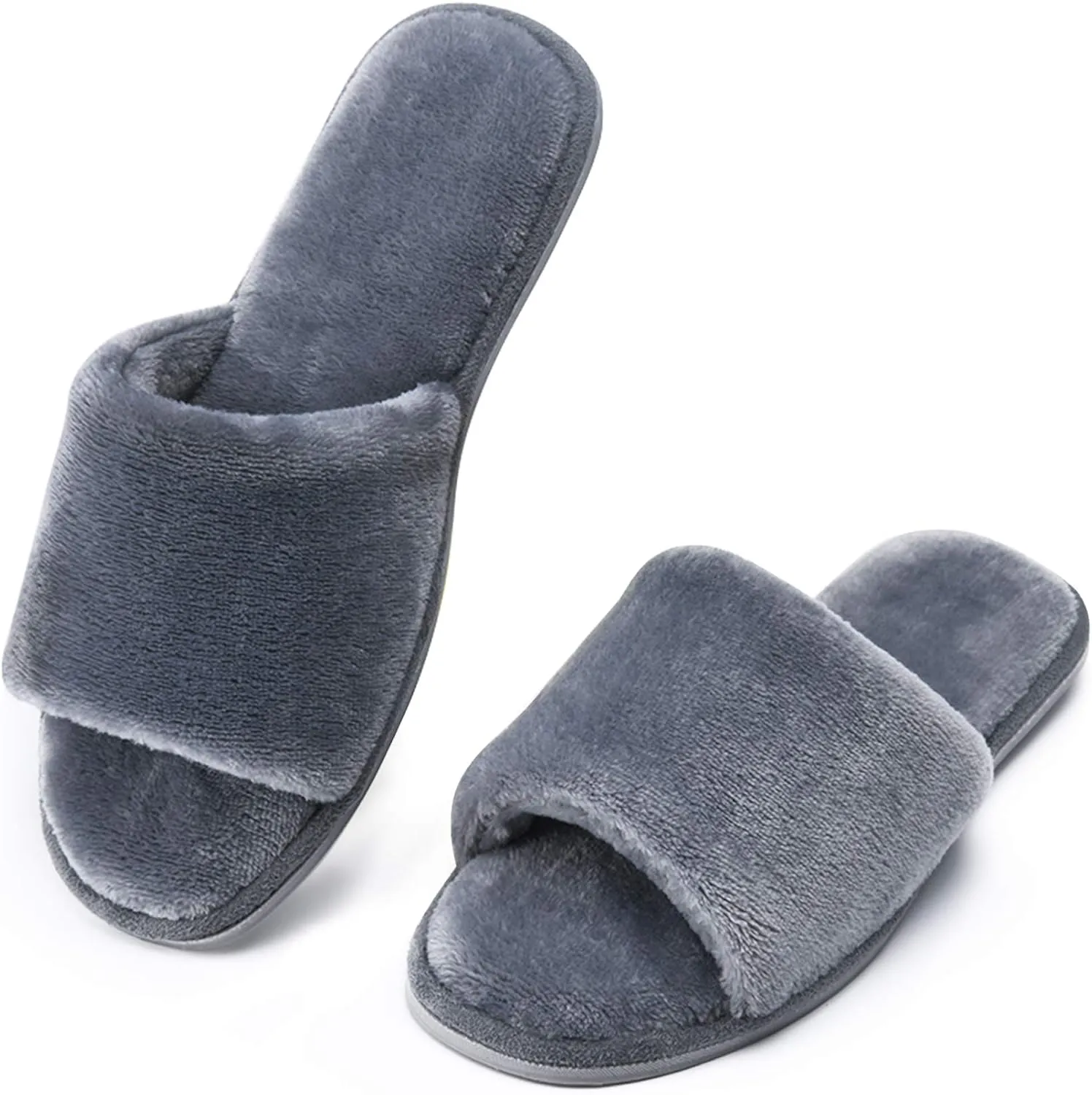 DL Open Toe Slippers for women Indoor, Cozy Memory Foam Womens House Slippers Summer Slip On, Comfy Soft Flannel Womens Bedroom Slippers Slide Breathable Size 5-6 7-8 9-10