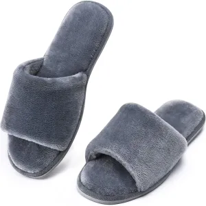 DL Open Toe Slippers for women Indoor, Cozy Memory Foam Womens House Slippers Summer Slip On, Comfy Soft Flannel Womens Bedroom Slippers Slide Breathable Size 5-6 7-8 9-10