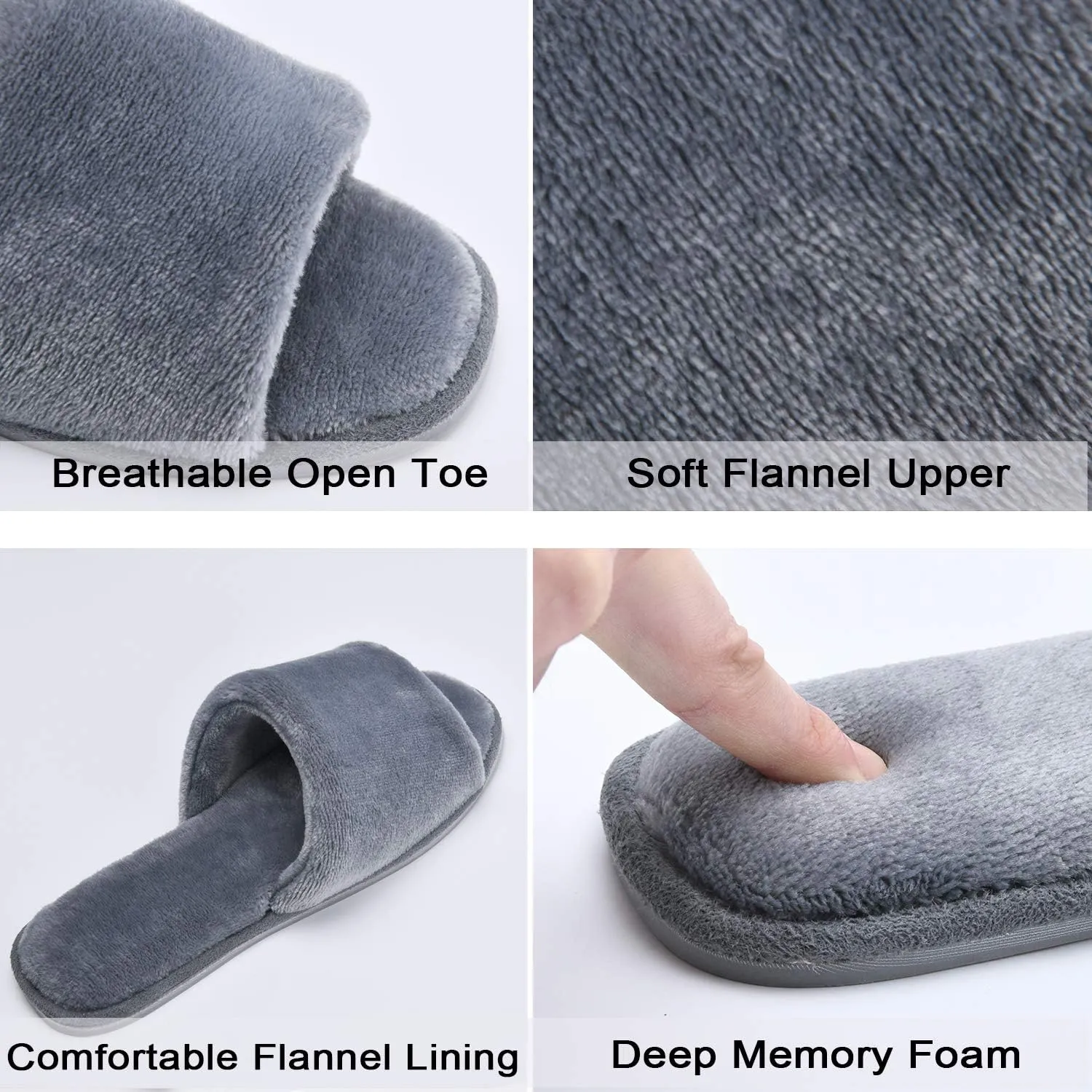 DL Open Toe Slippers for women Indoor, Cozy Memory Foam Womens House Slippers Summer Slip On, Comfy Soft Flannel Womens Bedroom Slippers Slide Breathable Size 5-6 7-8 9-10