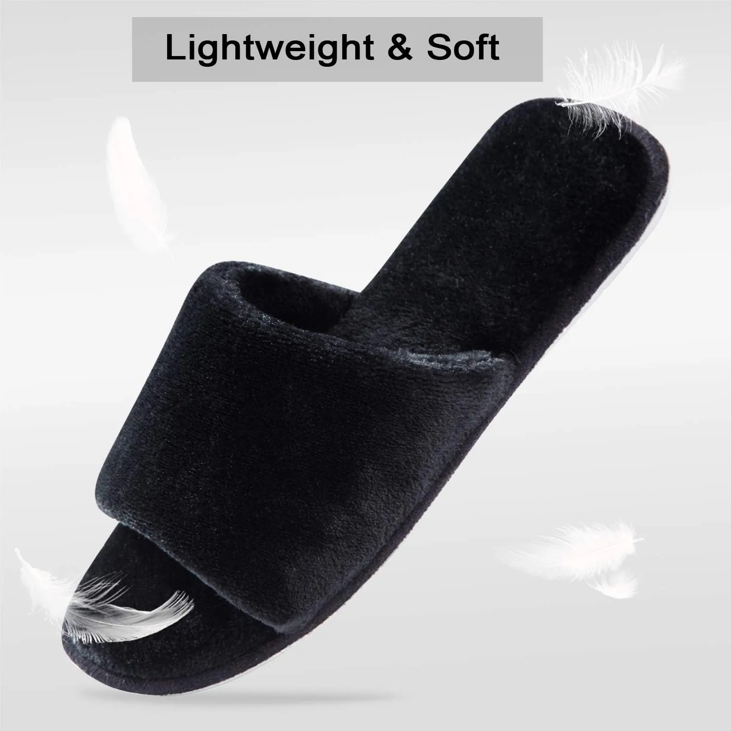 DL Open Toe Slippers for women Indoor, Cozy Memory Foam Womens House Slippers Summer Slip On, Comfy Soft Flannel Womens Bedroom Slippers Slide Breathable Size 5-6 7-8 9-10