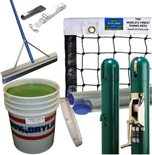 Do It Tennis Pickleball Court Builder's Package - Permanent Net & Post Bundled with Surfacing Materials & Paint