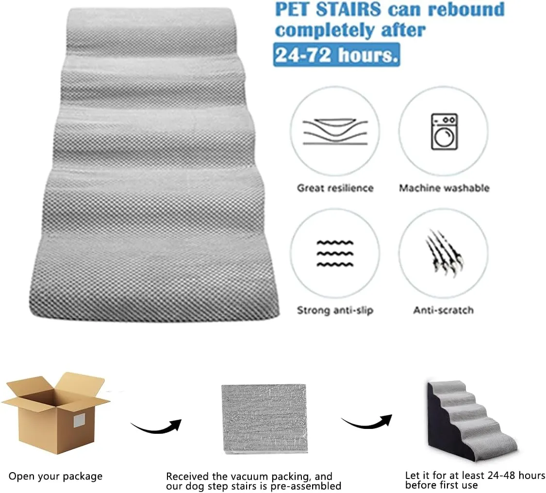 Dog Stair Steps/Ramps for High Beds 24 inches Tall, 5-Step Slope Dog Stairs for Couch/Bedsides 25-28 inches, Pet Stairs for Small Dogs/Cats, Non-Slip Balanced Pet Step Indoor, Grey