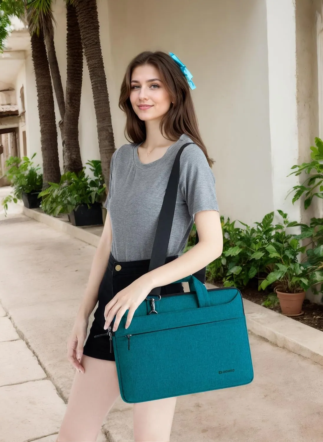 DOMISO 14 inch Laptop Bag Business Briefcase Water-resistant Notebook Messenger Shoulder Bag for 14" MacBook Pro/HP Stream 14 Chromebook 14/Lenovo IdeaPad ThinkPad/ASUS ZenBook/Dell Inspiron,Teal