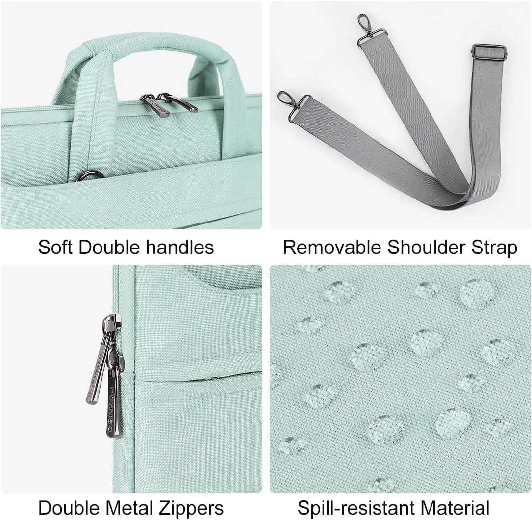 DOMISO 14 inch Laptop Bag Business Briefcase Water-resistant Notebook Messenger Shoulder Bag for 14" MacBook Pro/HP Stream 14 Chromebook 14/Lenovo IdeaPad ThinkPad/ASUS ZenBook,Mint Green