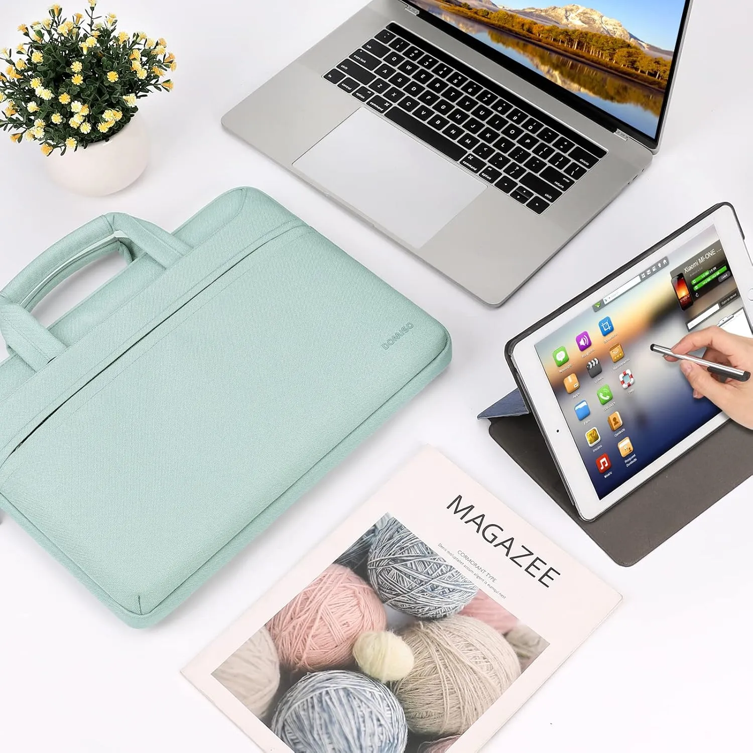 DOMISO 14 inch Laptop Bag Business Briefcase Water-resistant Notebook Messenger Shoulder Bag for 14" MacBook Pro/HP Stream 14 Chromebook 14/Lenovo IdeaPad ThinkPad/ASUS ZenBook,Mint Green