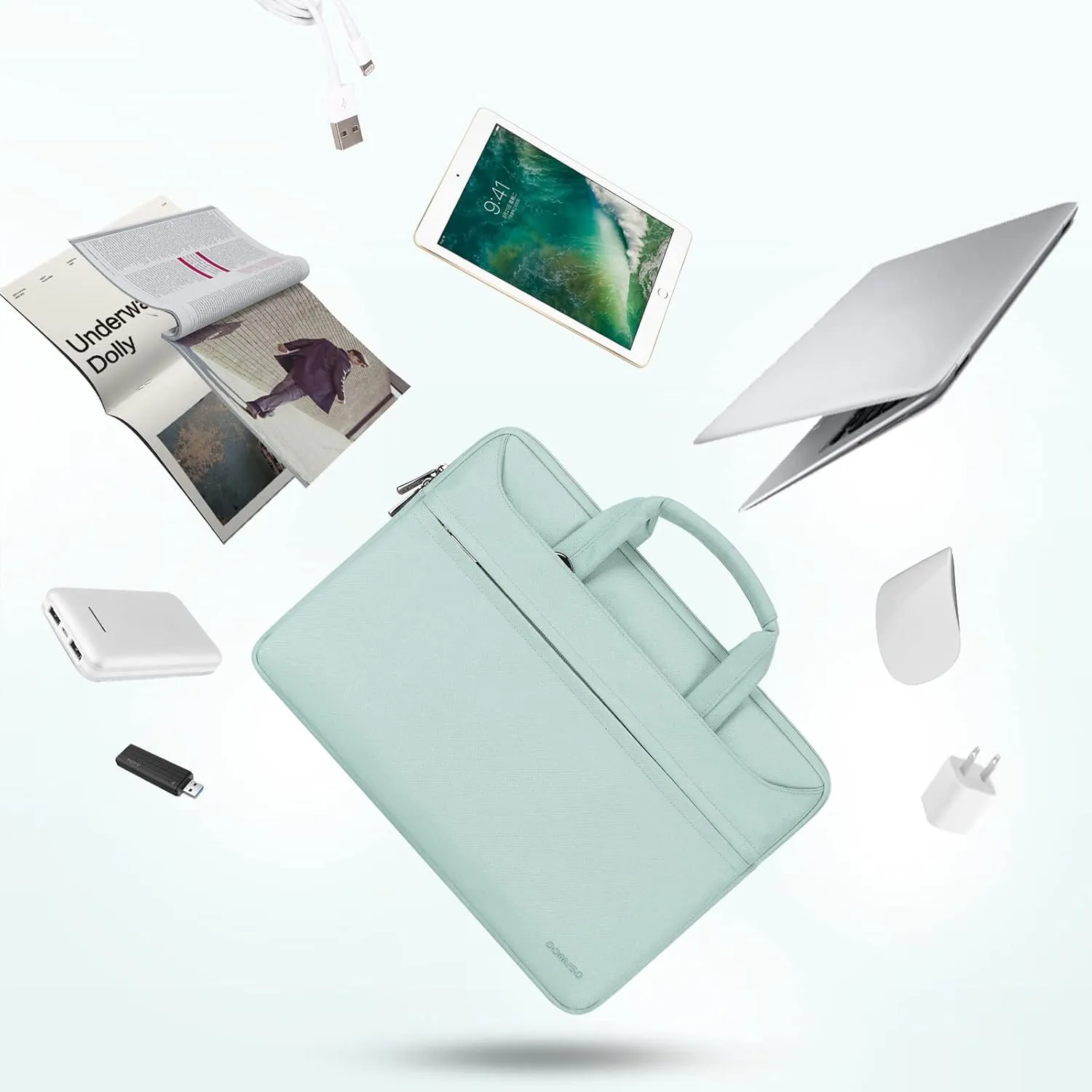 DOMISO 14 inch Laptop Bag Business Briefcase Water-resistant Notebook Messenger Shoulder Bag for 14" MacBook Pro/HP Stream 14 Chromebook 14/Lenovo IdeaPad ThinkPad/ASUS ZenBook,Mint Green