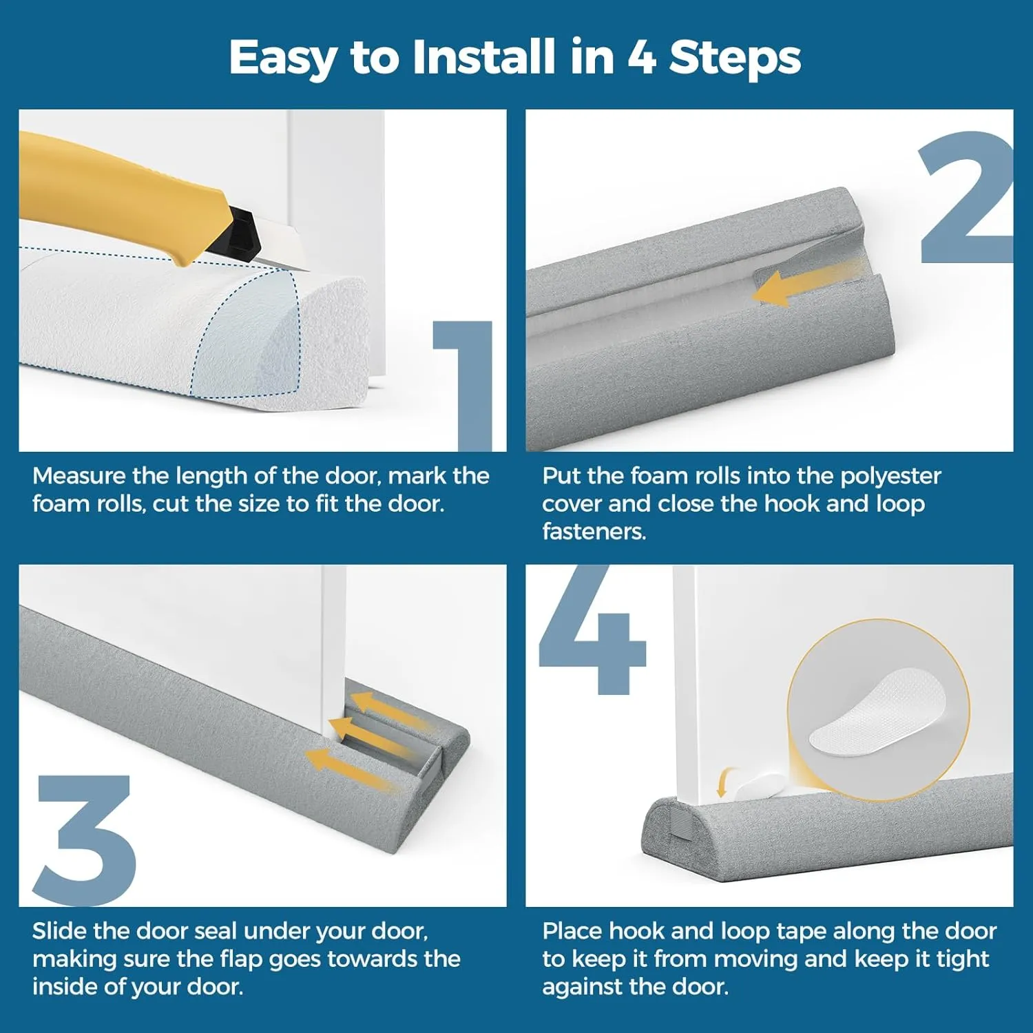 Door Draft Stopper 32 Inch, Under Door Gap Filler Bottom, Adjustable 26'' to 32'' Noise Blocker Soundproof Seal Gap up to 1.7'' Door Sweep, Machine Washable, Grey