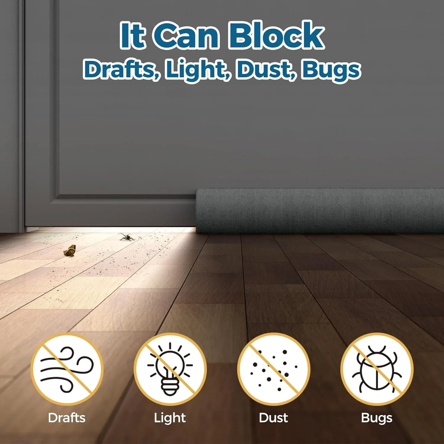 Door Draft Stopper 32 Inch, Under Door Gap Filler Bottom, Adjustable 26'' to 32'' Noise Blocker Soundproof Seal Gap up to 1.7'' Door Sweep, Machine Washable, Grey