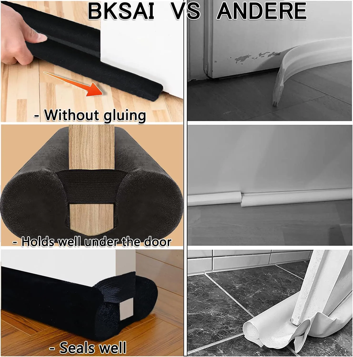 Door Draft Stopper for Doors 29-35" No Adhesive Draft Stopper for Bottom of Door Draught Excluder Under Door Wind Blocker Reduce Noise Draught Excluder Sweep Sound Proof(Black)