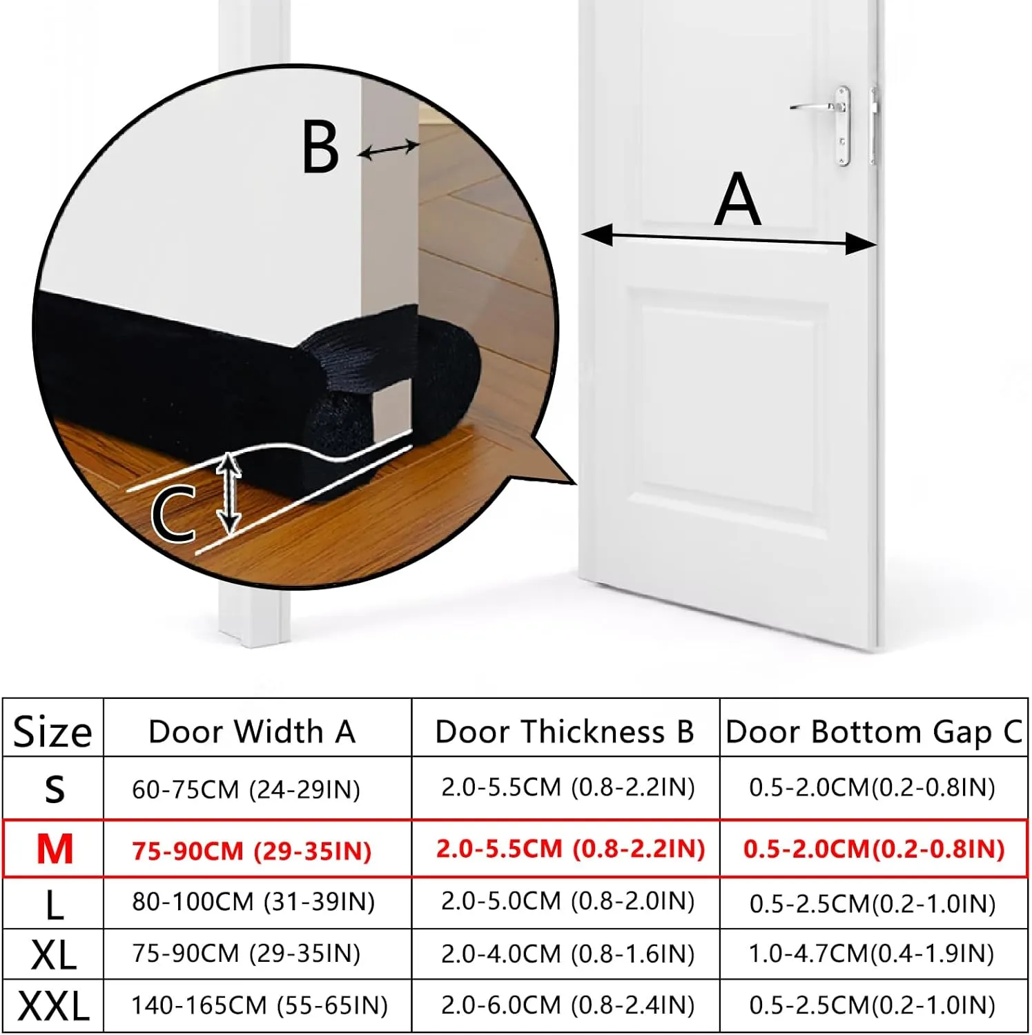 Door Draft Stopper for Doors 29-35" No Adhesive Draft Stopper for Bottom of Door Draught Excluder Under Door Wind Blocker Reduce Noise Draught Excluder Sweep Sound Proof(Black)