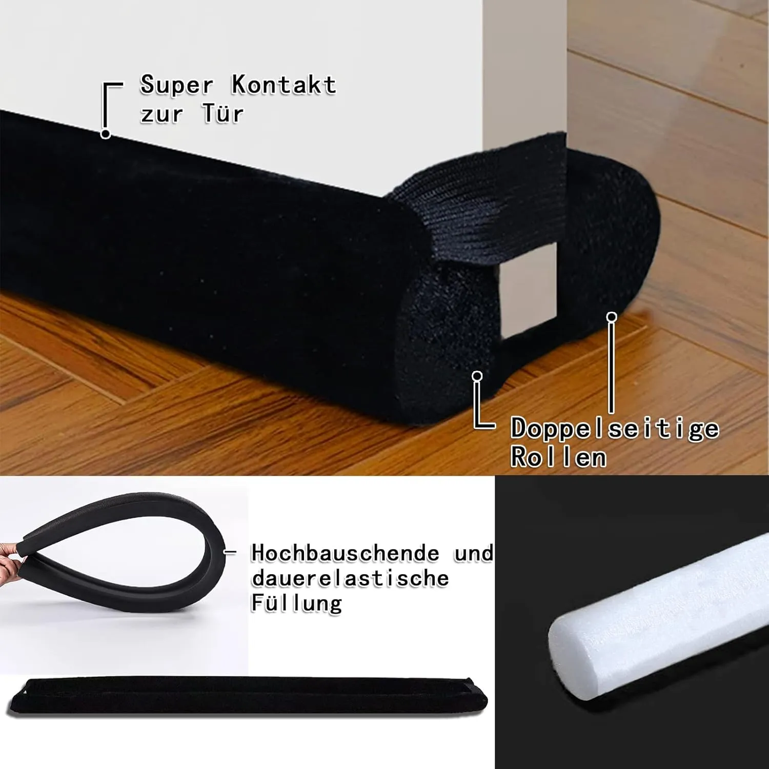 Door Draft Stopper for Doors 29-35" No Adhesive Draft Stopper for Bottom of Door Draught Excluder Under Door Wind Blocker Reduce Noise Draught Excluder Sweep Sound Proof(Black)